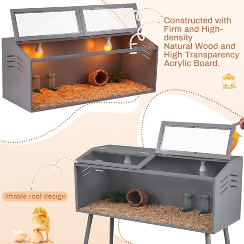 CroBlissful 40 x 16 x 16 in Brooder Kit Box for Chicken Quails Indoor Outdoor with Leg Stand Sliding Door, Bulb Set and Feeder, Baby Chicken Coops for Ducks, Hamsters, Lizards, Mice, Rat(Grey) - color: Grey, size: 40 x 16 x 16 in, style: Table Legs