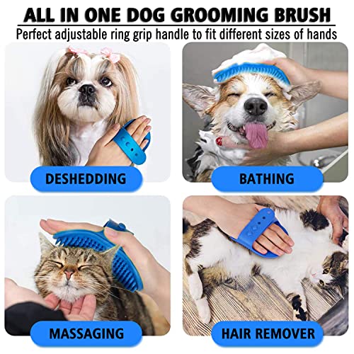 Dog Grooming Brush, Pet Shampoo Bath Brush Dog Grooming Shedding Brush Soothing Massage Rubber Comb with Adjustable Ring Handle for Long Short Haired Dogs and Cats 2pcs - color: Red & Yellow
