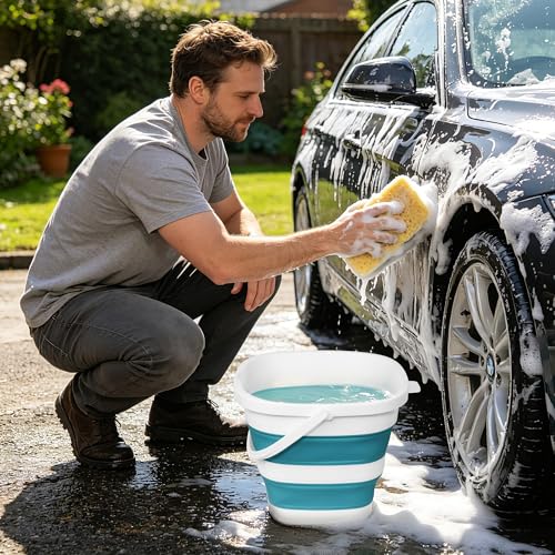 Collapsible Bucket, 2.6 Gallon 10L Mop Bucket for Cleaning, Car Washing, Portable Plastic Tub for Camping, RV, Beach, Fishing, Garden, Indoor and Outdoor Space Saving Wash Basin Ice Buckets - color: Teal Blue, size: 10L