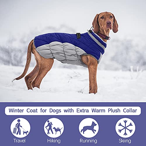 Dog Coat for Large Dogs, Fleece Dog Winter Jacket with Harness | Puppy Cold Weather Coats Reflective Pet Puffer Vest with Zipper Water-Resistant Warm Dogs Snowsuit Windproof Blue XXL - color: Blue, size: XXL(chest:35in)