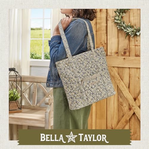 Bella Taylor Large Tote, Quilted Shoulder Bag for Women | Lightweight, 6-pocket large quilted purse, machine washable, zippered top, ultimate organization, durable construction - color: Khaki Floral