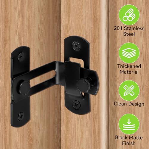Barn Door Lock, 90 Degree Flip Latch, Angle Door Latch Buckle, Gate Latch for Barn, Pantry, Sliding Door, Pet Door, 201 Stainless Steel Gate Hardware Black