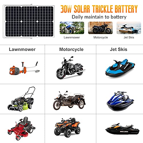 Solar Panel Kit 30W 12V Solar Battery Trickle Charger Maintainer | 10A PWM Charge Controller + Adjustable Mount Bracket for Boat Car RV Motorcycle Marine Automotive Waterproof Trickle Charging - size: 30W PWM+Load Kit