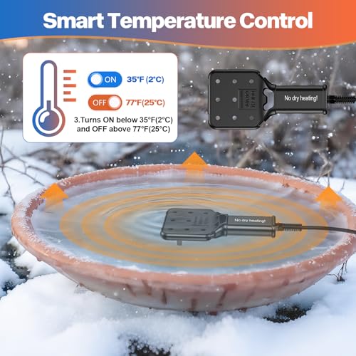 800W Smart Electric Pond De-icer – Rapid Melt for Large Ponds & Horse Troughs, Auto On/Off, 9ft UL Cord, IPX8 Waterproof, Heavy-Duty Farm & Pond Heater