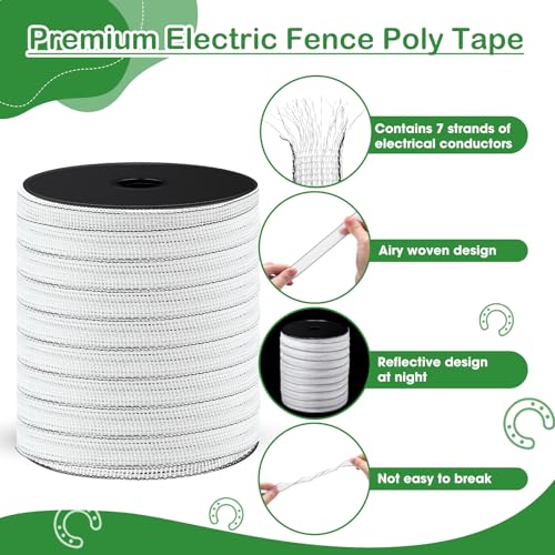 2 Rolls 500 ft x 3/4 Inch Electric Fence Polytape for Horse Livestock Cattle, High Visibility Electric Fencing Tape for Farm Temporary Horse Fence (White) - size: 500ft x 3/4in