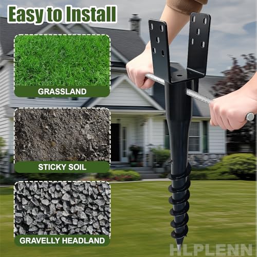 No Dig Ground Screw Anchor, U Shaped Post Stake for 4x4 Wood Posts, Includes Lag Bolts & 27" Rebar, for Fence Posts Anchor Mailbox Posts