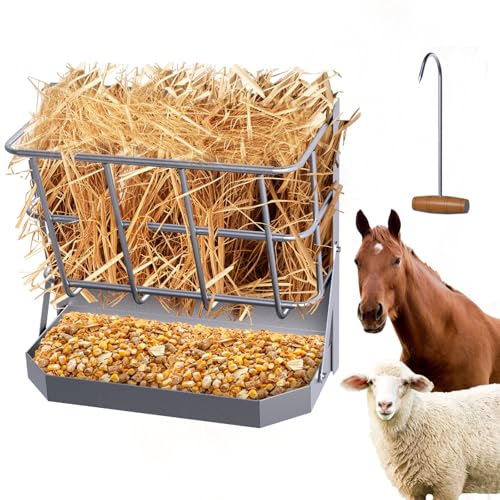 Goat Hay Feeder, 21 Gallon Large Capacity Hay Rack, 2 in 1 Hay and Grain Feeder, Wall Mounted Livestock Feeder with Feed Tray Wall Hay Rack for Sheep, Horses, Goats, Metal Hay Holder in Farm - size: non top cover