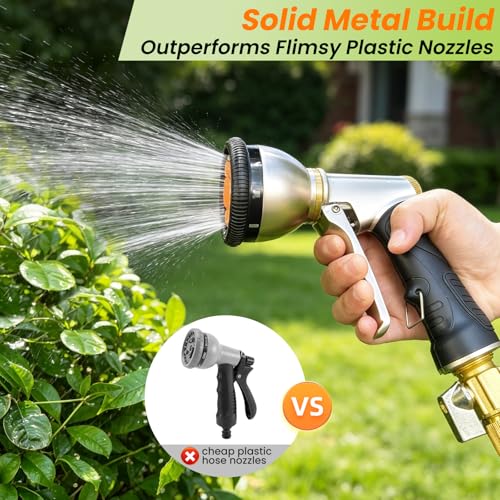 ARXIVE 9-Pattern Brass Hose Nozzle, High Pressure Leakproof Water Sprayer | Versatile sprayer with non-slip grip,Ideal for garden,car and pets,Durable rustproof metal build for daily outdoor use