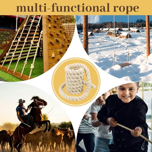 2 Pack 10ft Natural Twisted Cotton Rope | Strong Triple-Strand Rope for Sports, Crafts, Indoor Outdoor Use Tug of War Rope