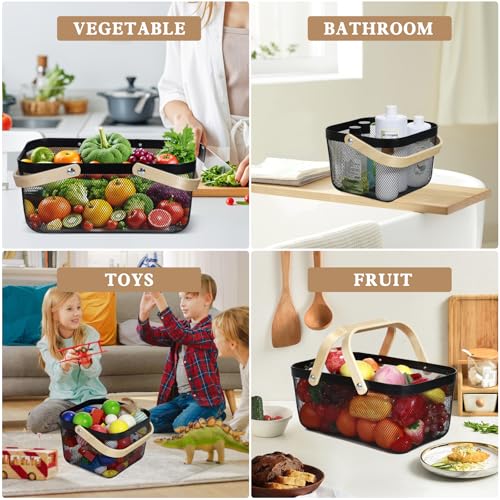 2 Pack Garden Harvest Basket, Metal Mesh Wire Picnic Basket with Handle | for Picnic, Vegetable Gathering, Fruit Picking, Kitchen Storage, Black, Sturdy, Lightweight, Home Closet, Office, Gift. - color: Black