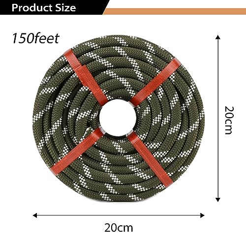 1/2 Inch Arborist Rigging Rope (150 Ft) - Green Double Braid Polyester Tree Rope & Bull Rope, Camouflage Utility Line - 48 Strand High Tensile Strength - size: 1/2 In x 150 Ft, style: Green