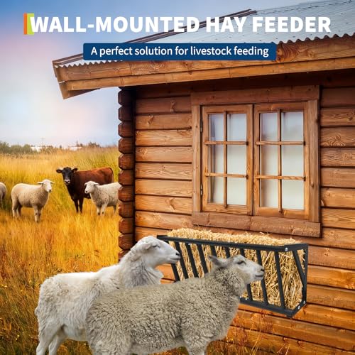 Wall Mounted Hay Feeder & Blanket Holder, 40" Heavy Duty Steel Hay Rack for Horse Stall, Goat Shed, Sheep Barn, 25 Gallons Large Capacity Feeder Organizer for Feeding and Storage | for Horse Stall, Goat Shed, Sheep Barn, 25 Gallons Large Capacity Feeder O