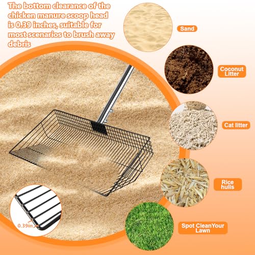 Chicken Poop Scooper for Sand, 15-Inch Large Adjustable Metal Chicken Manure Scoop, Chicken Coop Scooper for Sand Suitable for Chicken Coops, Rabbit Coops, Stables, Gardens, Beaches - size: 3.9"L x 15.0"W x 66.5"H