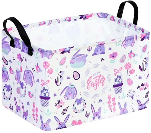 Easter Storage Basket Easter Bunny Storage Bin Collapsible Nursery Hamper Clothes Box Book Shelf Basket Easter Bunny Eggs Decor Easter Gifts - color: Happy Easter