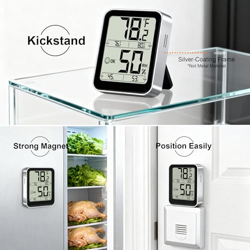 Antonki Indoor Thermometer Hygrometer, Max Min Records, w/Battery | Real-time comfort indicator, 5s refresh, Easy To View, Magnetic/Stand, °F/°C switch for home, office, nursery, greenhouse