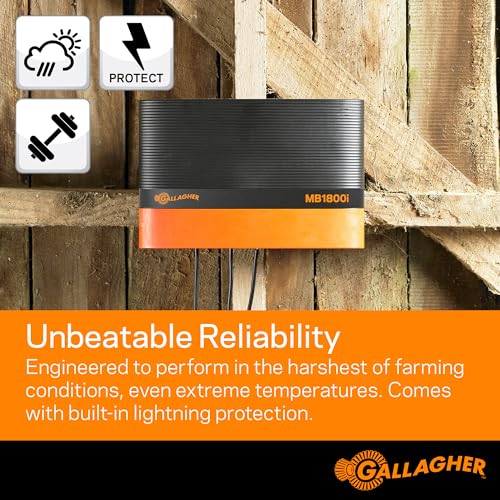 Gallagher MBS1800i Multi Power Electric Fence Charger | 18.0 Joule 12v Battery, Solar, or 110v AC Energizer with External Control and Display Panel | Powers Up to 200 Miles / 1200 Acres