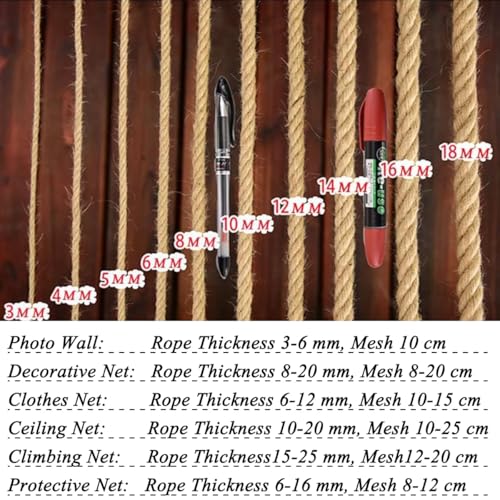 Jute Hemp Rope Nets for Safety & Decorative,Rope Ladder for Kids and Pet,Versatile Rope Net,Tree House Climbing Child Safety Stair Balcony Railing Protect(Size:1mx2m(3.2x6.5ft),Diamond Mesh) - size: 1mx2m(3.2x6.5ft)
