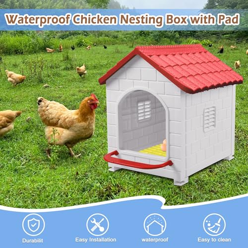 Nesting Boxes for Chicken, Plastic Single Compartment Chicken Nesting Box | for Laying Eggs for Hens, Ducks and Poultry - Red - color: Red