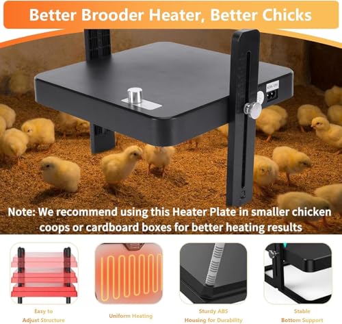 Brooder Plate for Chicks, 10"X10" Chick Brooder Heater Plate with Adjustable Temp, Height & Angle, Brooder Heating Plate for 15 Chicks, Ducklings, Goslings, Quails and Other Small Poultry