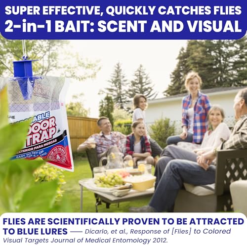 Fly Traps Outdoor Fly Trap for Patio. 2 Non-Toxic Pre-Baited Flies Bags Outdoor Disposable. Hanging Bug Catchers for All Filth Flies Killer for Outside Bug Control in Yard Horse Ranch Trash Can. - style: 2pk