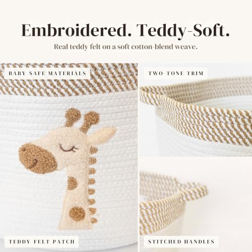 Giraffe Baby Storage Basket, Woven Cotton Rope Nursery Bin, 15x11 in | Stuffed Animal and Blanket Storage, Soft Felt Giraffe Patch, Safari Nursery Decor, Baby Shower, Kids Playroom Organizer - color: Giraffe