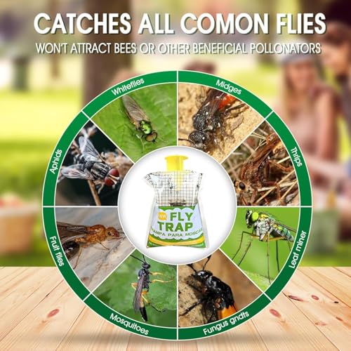 Fly Traps Outdoor,4 Pack Disposable Pre-Baited Effective Hanging Yellowjacket Catcher for Yard Garden Patio Horse Ranch Trash Can,Safe Insect Control Killer Fly Bags
