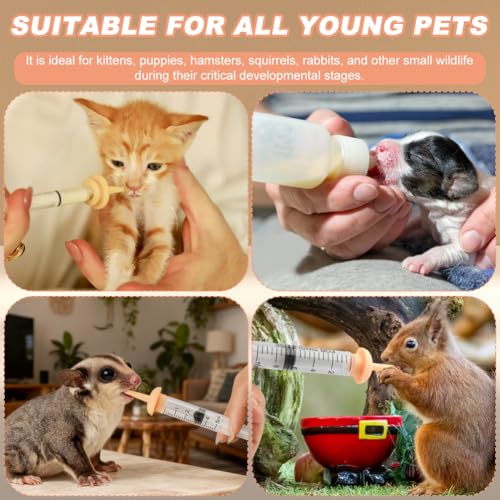 Pet Nursing Kit, Silicone Pet Feeding Bottles Set with Nursing Nipples & Formula Dispenser & Liquid Syringes, for Newborn Kittens, Puppies, Squirrels, and Other Small Animals