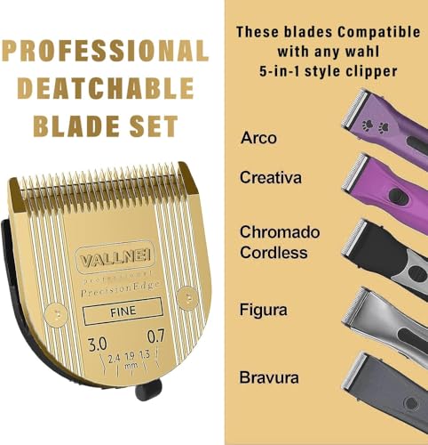 [3 Pack] 5-in-1 Replacement Clipper Blade, Detachable & Adjustable Dog Grooming Blade Compatible with Wahl Arco, Bravura, Chromado, Creativa, Figura, Motion & SuperGroom (Gold) - color: Gold, size: 3 Pack