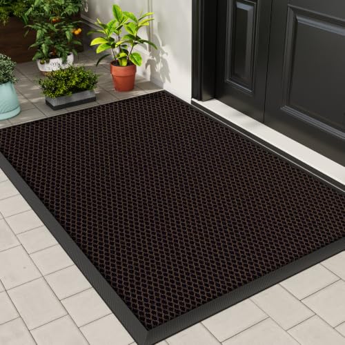 Front Door Mat Outside Entrance Entry Welcome Doormat 32"x48" Brown Large | Heavy-Duty Dirt Trapper Non Slip Rubber Entrance Doormats for Entryway Porch Garage 3D Mesh Stain Resist All Season & Weather - color: Brown, size: 32"x48"