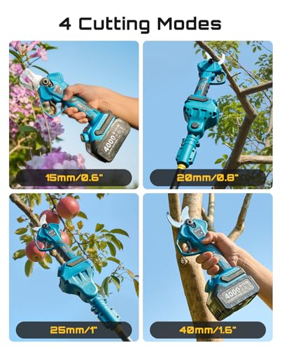 SEESII 2-in-1 Pole Pruning Shears: 1.6" Cutting Diameter Cordless Electric Pole Pruners - Brushless Motor, Dual 4.0Ah Batteries, Extra SK5 Blade, 4 Modes Adjustable Branches Cutter for Tree & Flower | Brushless Motor, 2x4.0Ah Batteries, Extra SK5 Blade, 4