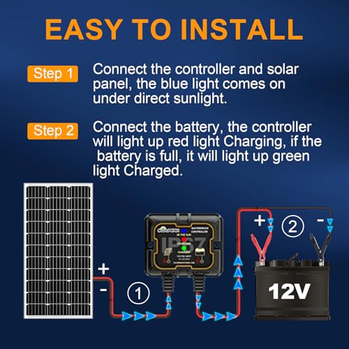 100W 12V Solar Battery Charger Waterproof Solar Battery Maintainer | Solar Panel Kit + Mppt Controller Solar Panel Trickle Charging for Car RV Boat Motorcycle Marine Trailer Automotive Truck - size: 100W MPPT Kit