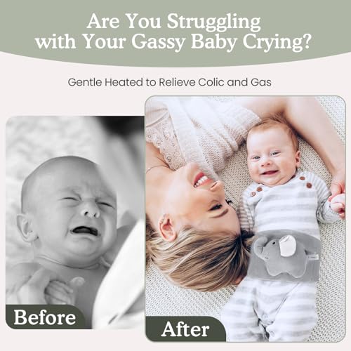Baby Colic and Gas Relief, Heated Tummy Wrap for Newborns Belly Relief by Soothing Warmth, Baby Heating Pad Swaddling Belt Relief & Soothe Gas, Colic and Upset Stomach for Newborn to Toddler(Elephant) - color: Elephant