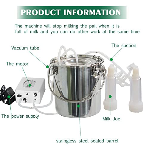 3L Goat Electric Milking Machine, Automatic Rechargeable Battery Powered Pulsation Vacuum Pump with 2 Teat Cups Stainless Steel Bucket for Goat(Battery Model) - color: Goat, size: 3LBattery
