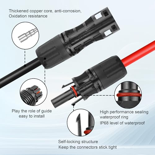 10 FEET 8AWG Solar Panel Extension Cable,8 Gauge Extension Cord, Solar Panel Wire with Extra Fair of Female and Male Quick Connectors Solar Adapter for RV, Off-Grid Systems (10FT Red + 10FT Black) - size: 10FT-8AWG