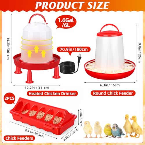 4 Pack 6l Heated Chicken Feeder and Waterer Kit Poultry Waterer Fountain with Leg Support for Chicks Coop Feeding Farm Supplies Birds Duck