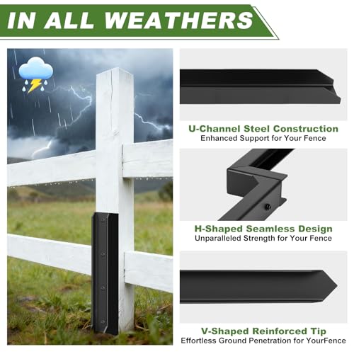 4-Pack Fence Post Repair Kit, 3MM Steel Anchors, Fix 4x4/6x6 Posts, No Digging