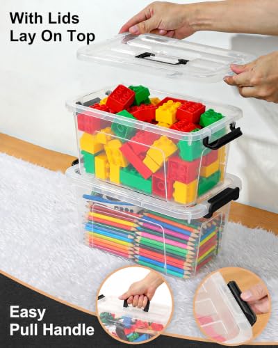 EOENVIVS Plastic Storage Bins with Lids 6 Pack Storage Organizer, 7 Quart Stackable Storage Boxes with Buckle Lids and Handle easy for Home Office Pantry Organization, Clear - color: Clear+Black