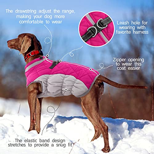 Dog Coat for Large Dogs, Fleece Dog Winter Jacket with Harness | Puppy Cold Weather Coats Reflective Pet Puffer Vest with Zipper Water-Resistant Warm Dogs Snowsuit Windproof Rose Pink XXXL - color: Rose Red, size: XXXL(chest:43in)