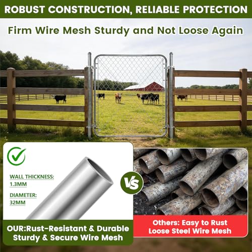 Adjustable Chain Link Fence Gate with Posts 48" H x 24"-72" W Galvanized | Metal Outdoor Fence Gate Kit for Yard, Garden & Farm, Heavy Duty Chain Link Gate for Backyard, Pet Enclosure Side Gates