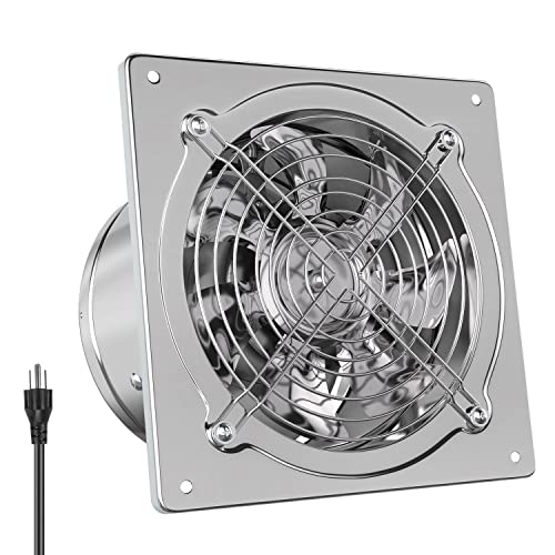 HG Power 6 Inch Exhaust Fan: Kitchen Exhaust Fans with Power Cord Attic vent Fan with Damper Wall Small Fume Extractor Ventilation Fan for Shop Chicken Coop Basement Smoking Room Garage Silver - color: Silver, size: 6 Inch(No Switch)