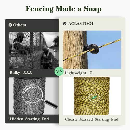 Electric Fence Wire, 700ft 213m, Polywire for Portable Livestock Fencing, 6 Stainless Steel Strands for Reliable Conductivity and Rust Resistance, UV Resistant - size: 700 Feet/213 Meters