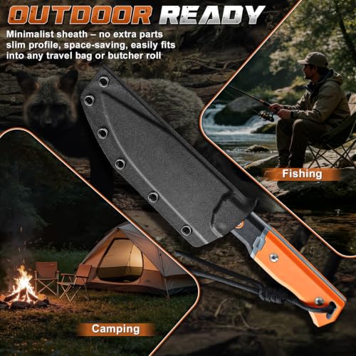 Purple Dragon Outdoor Knife for Skinning - Drop Point Skinning Knife Orange | Forged from a Single Piece of D2 Steel, Full Tang G10 Handle, Gift Box - size: 4.9 inch