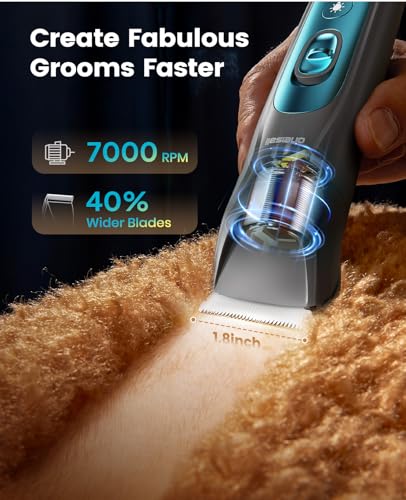 oneisall LED Light 2-in-1 Dog Grooming Clippers & Paw Trimmer Kit | Cordless & 3.7 hrs Runtime, 7 Guide Combs, LED Display, Safe for Paw, Face, Ears, Legs, Body