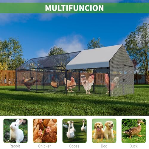 NUGRIART Metal Chicken Coop with Waterproof Cover, 118"x40"x40" Portable Poultry Cage, Outdoor Backyard Farm Hen House & Chicken Run for Chickens, Ducks, Rabbits and Small Pets - size: 118"L x 40"W x 40"H