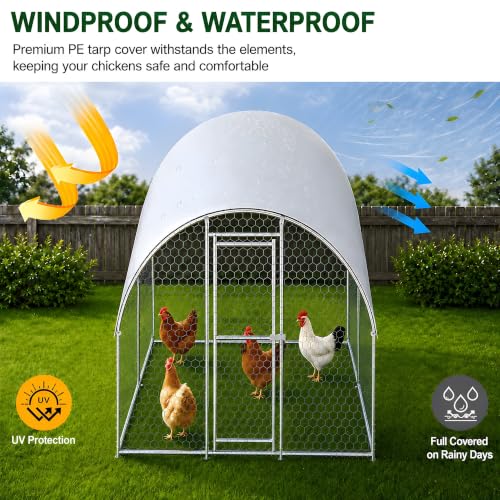 Large Metal Chicken Coop Run for Yard with Cover 9.8x6.6x6.9ft Poultry Cage | Walk-in Coop with Waterproof UV Cover, Upgraded Anti-twist Door for Backyard Hens, Ducks, Geese and Farm Yard Use - size: 118.0"L x 78.7"W x 82.7"H