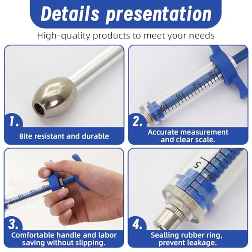2 Pcs Goat Syringe Reusable Adjustable Goat Drench Syringe with 2 Drench Nozzle and Needles, Feeding Supplies for Cattle, Sheep, Goats, Horse, Pig, Dog (Blue, 20ML) - color: Blue, size: 20ML