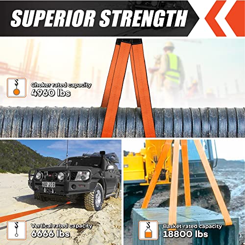 2”x10' Sturdy Lift Sling Strap, 18800lbs Heavy Duty Lifting Web Sling—2 PCS | Eye-Eye Nylon Strap for Hoist, 2-Ply Polyester Rigging Straps, Tree Saver Recovery Straps Web Sling Winch - size: 2 Pack 2"x10FT