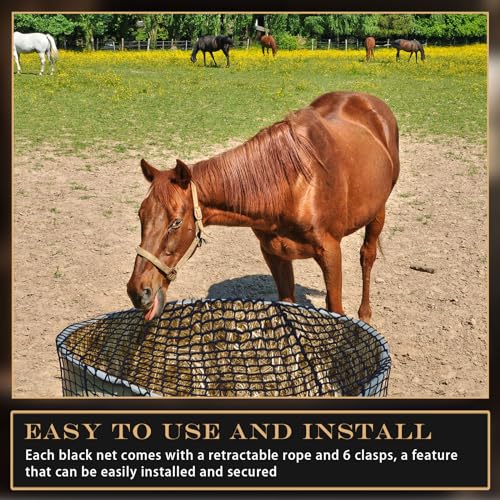 2 Pieces Heavy Duty Stock Tank Slow Feed Hay Net 74 x 45'' 1-4/7'' Holes Hay Feeder with Buckle Adjustable Large Hays Bags for Horses Goats (Stock Tank Not Included)