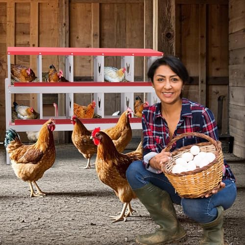 Chicken Nesting Box, 10-Hole Nesting Boxes with Bracket Legs, Removable Tray, Ventilation Holes, Easy Egg Collection & Cleaning, Laying Boxes for Hens, Red - color: Red, size: 53.5"L x 16.9"W x 26.6"H