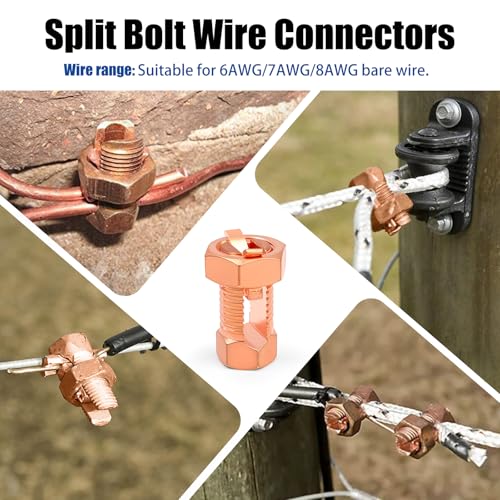 20 Pack Split Bolt Connectors for Electric Fence & Ground Wire, Brass | High-strength brass split bolts for fence & ground wire. Precision threads. No crimp tool needed.